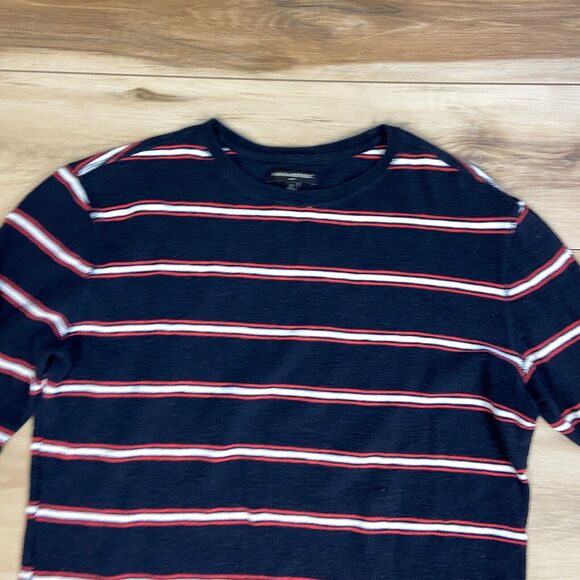Banana Republic Shirt Mens Large Navy Blue Striped Waffle Knit Crewneck Sweater - Picture 2 of 7